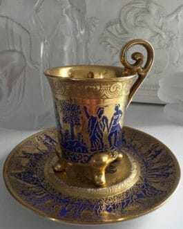 Кофейная пара Karlsbad с золотой инкрустацией, винтажный фарфор Богемия