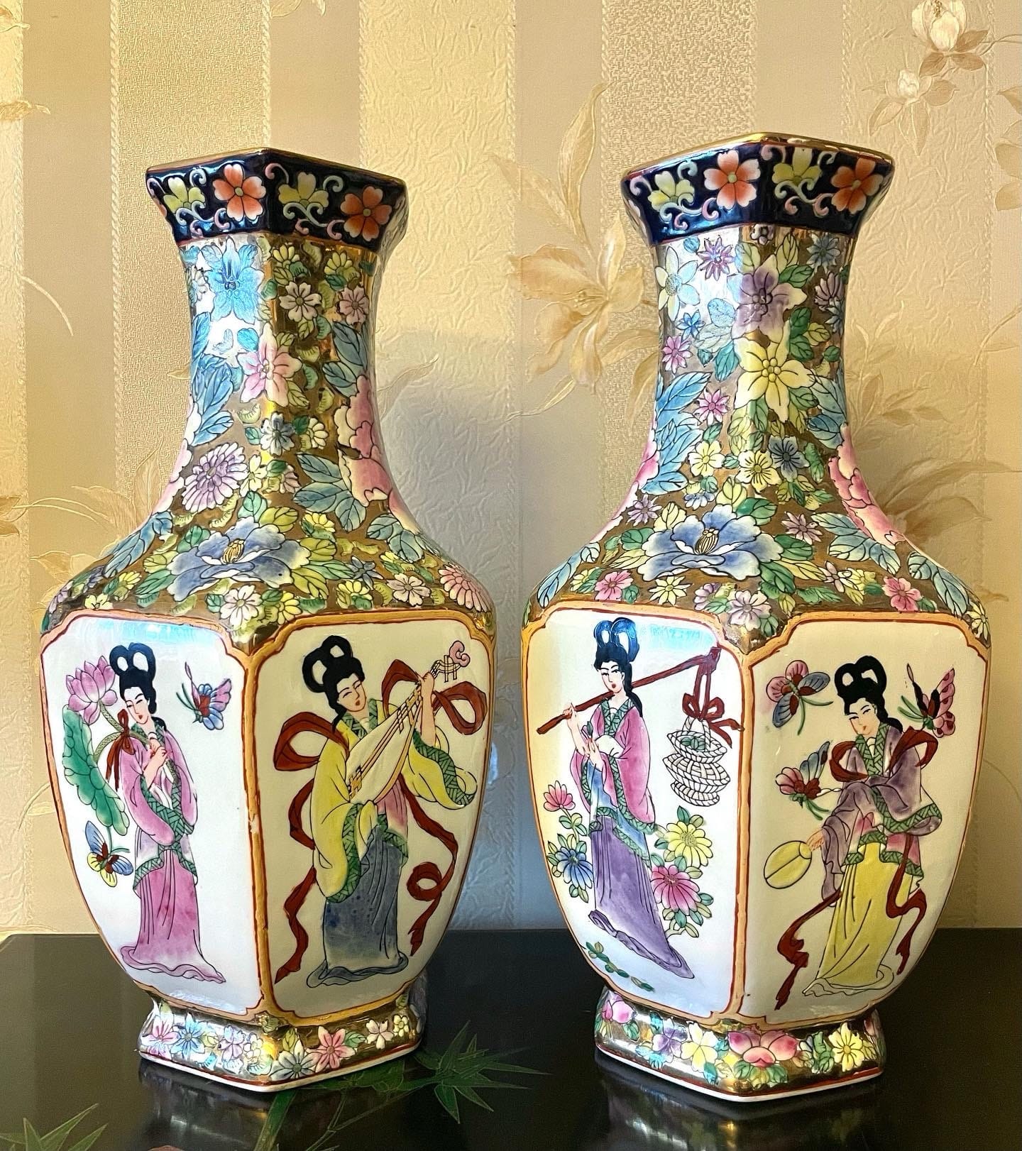 Шинуазри Вазы золотые пионы ручная роспись