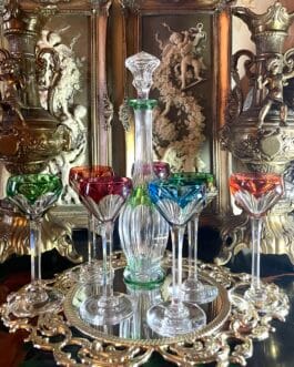 антикварный набор Saint-Louis Bristol, Франция, XIX век, графин и 7 рюмок