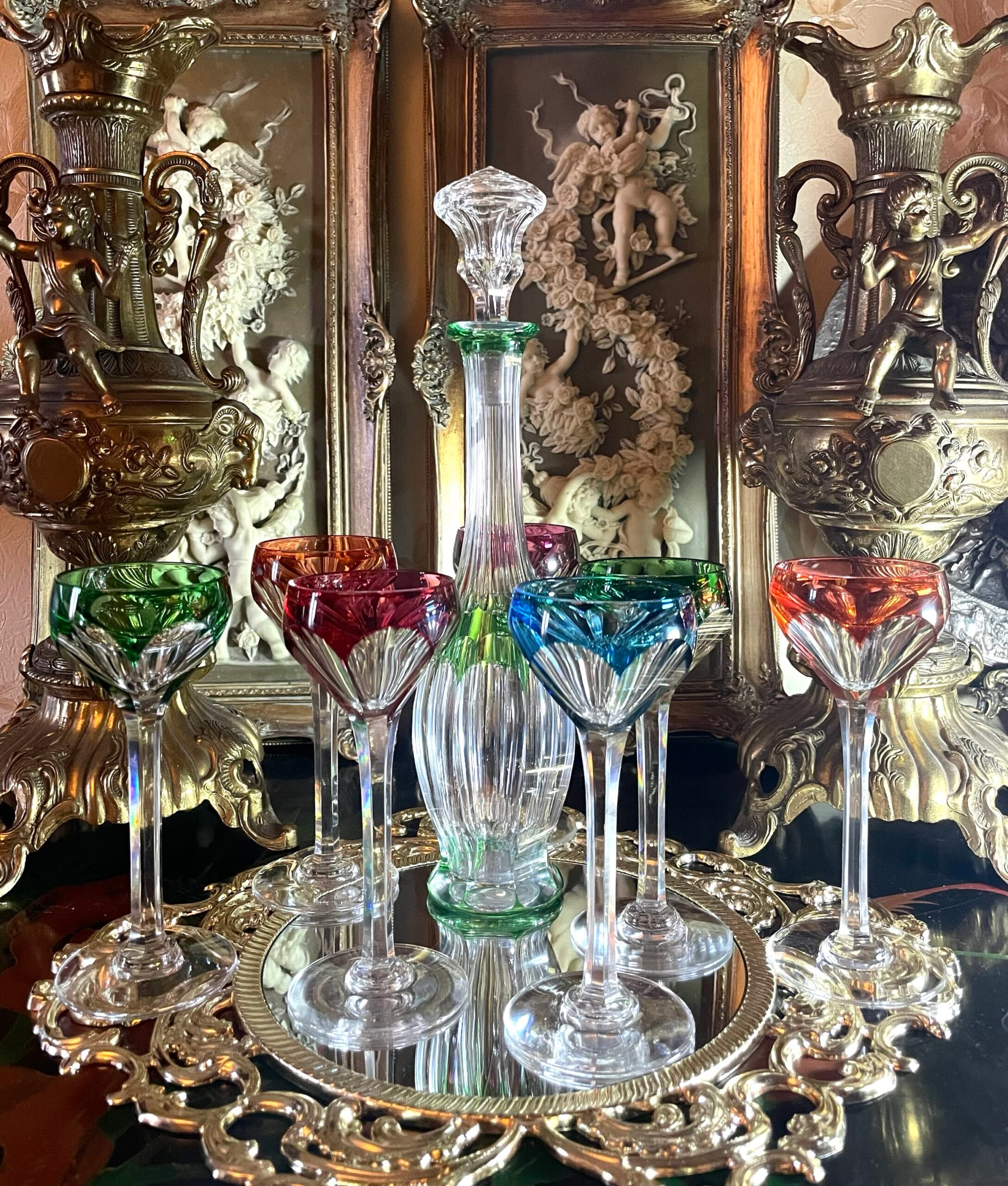 антикварный набор Saint-Louis Bristol, Франция, XIX век, графин и 7 рюмок