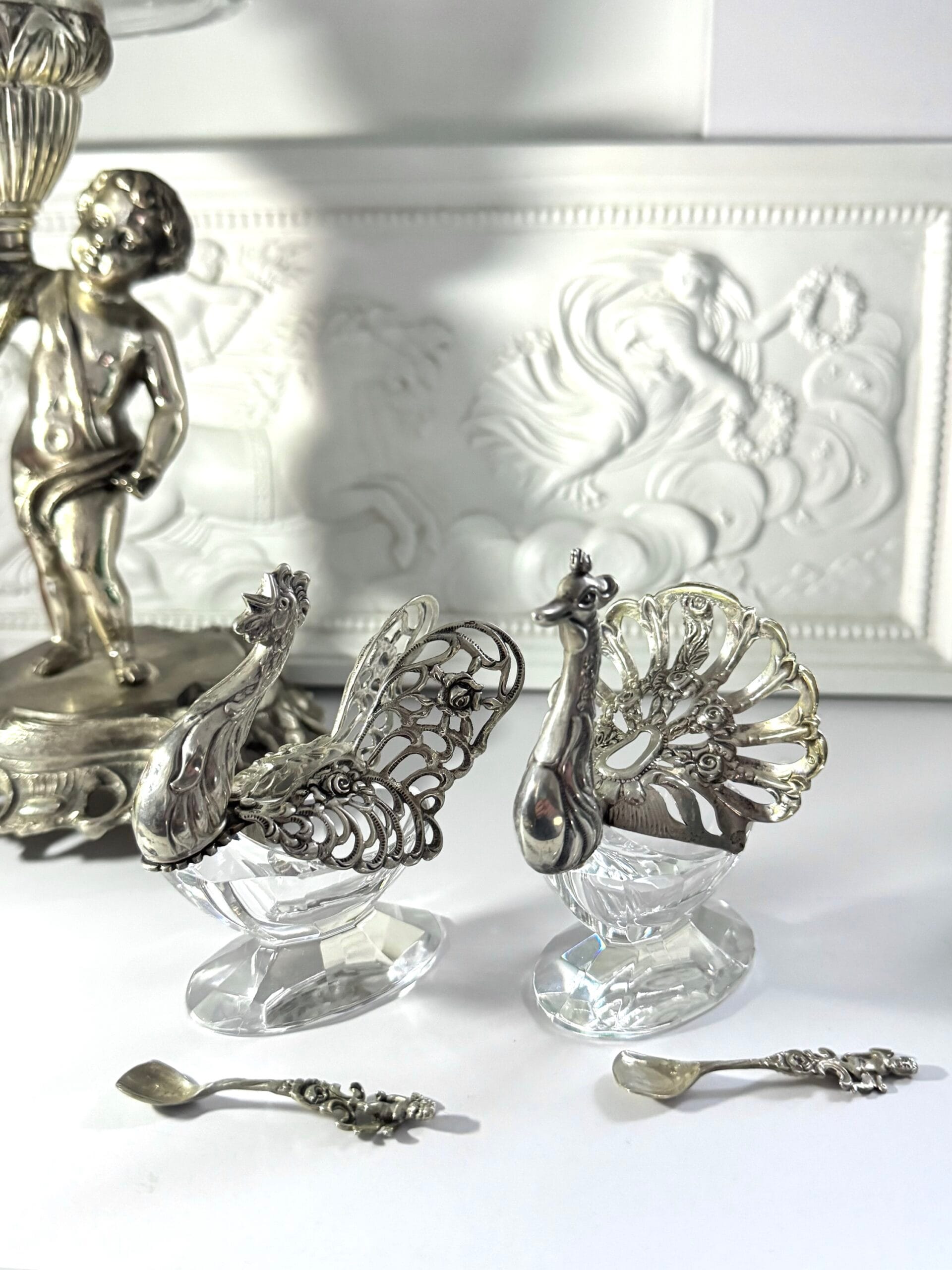 Антикварні срібні сільнички « птахи» від Johann Hohmann Germany (Йоганн Хоуман , Німеччина 1895–1930 рр , срібло 835°