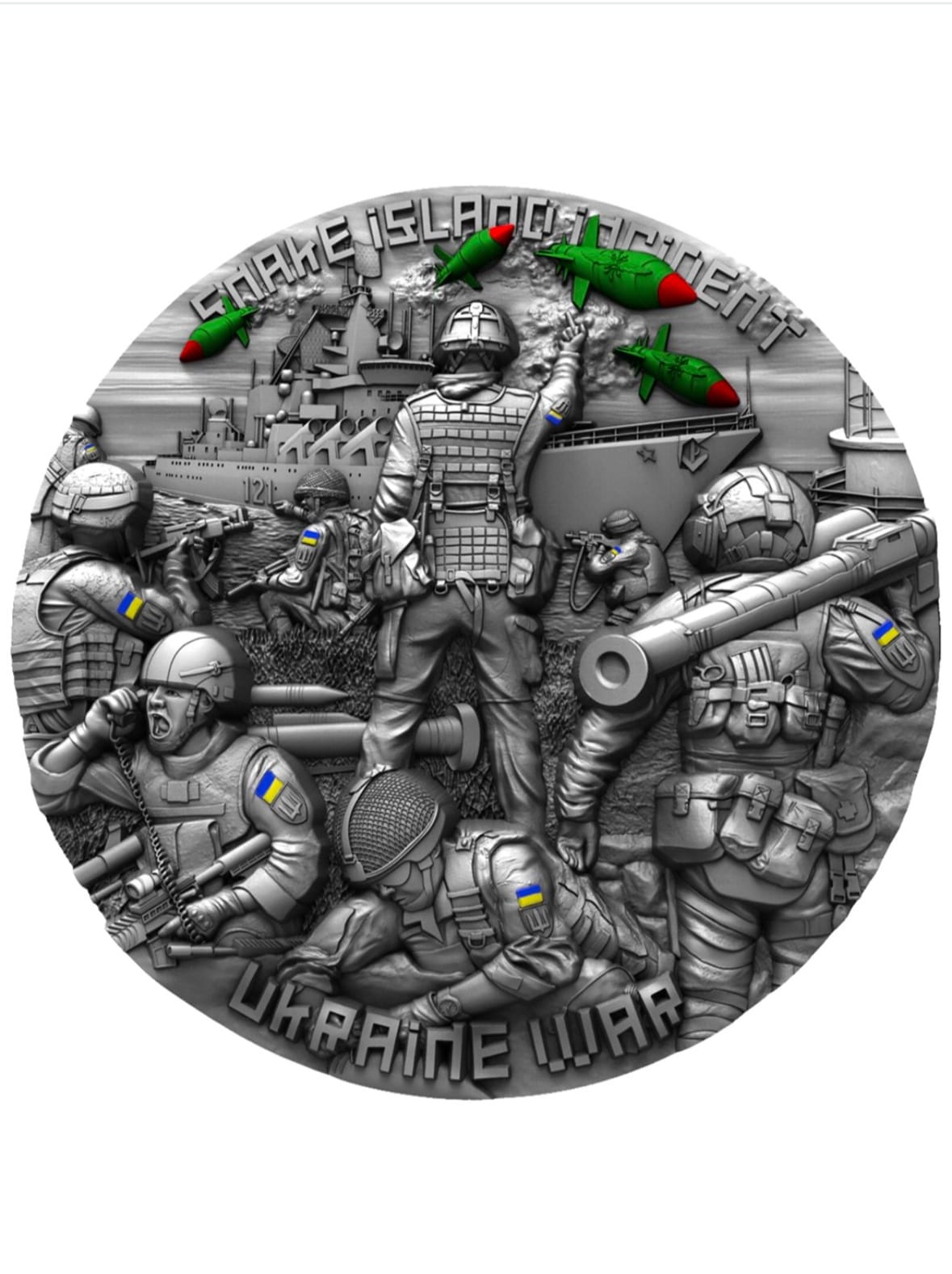 Серебряная монета Остров Змеиный 2 oz 2023 Камерун, серебро 999, УФ эффект