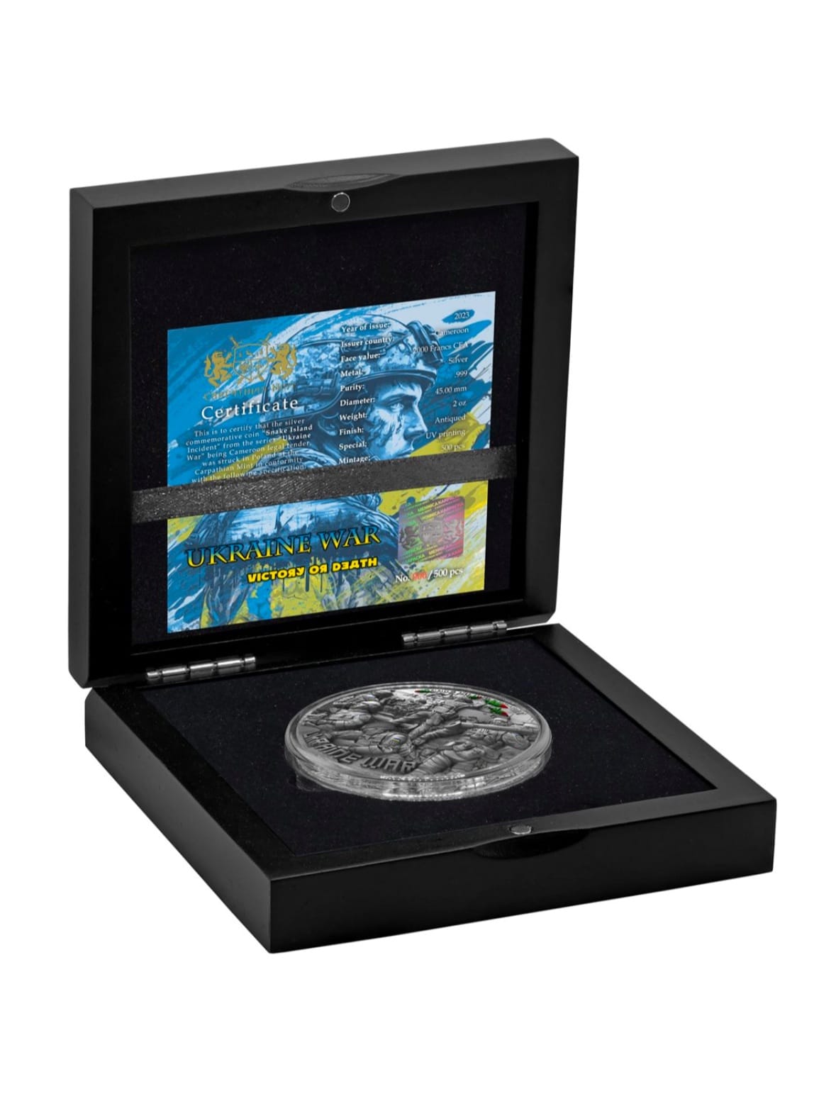 Колекційна срібна монета з УФ ефектом «Острів Зміїний» 2023 р. , Carpathiam mint , Cameroon , тираж 500 шт - Зображення 3