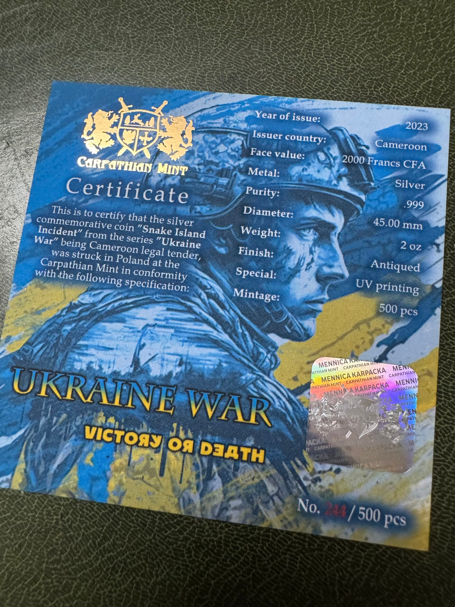 Колекційна срібна монета з УФ ефектом «Острів Зміїний» 2023 р. , Carpathiam mint , Cameroon , тираж 500 шт - Зображення 7