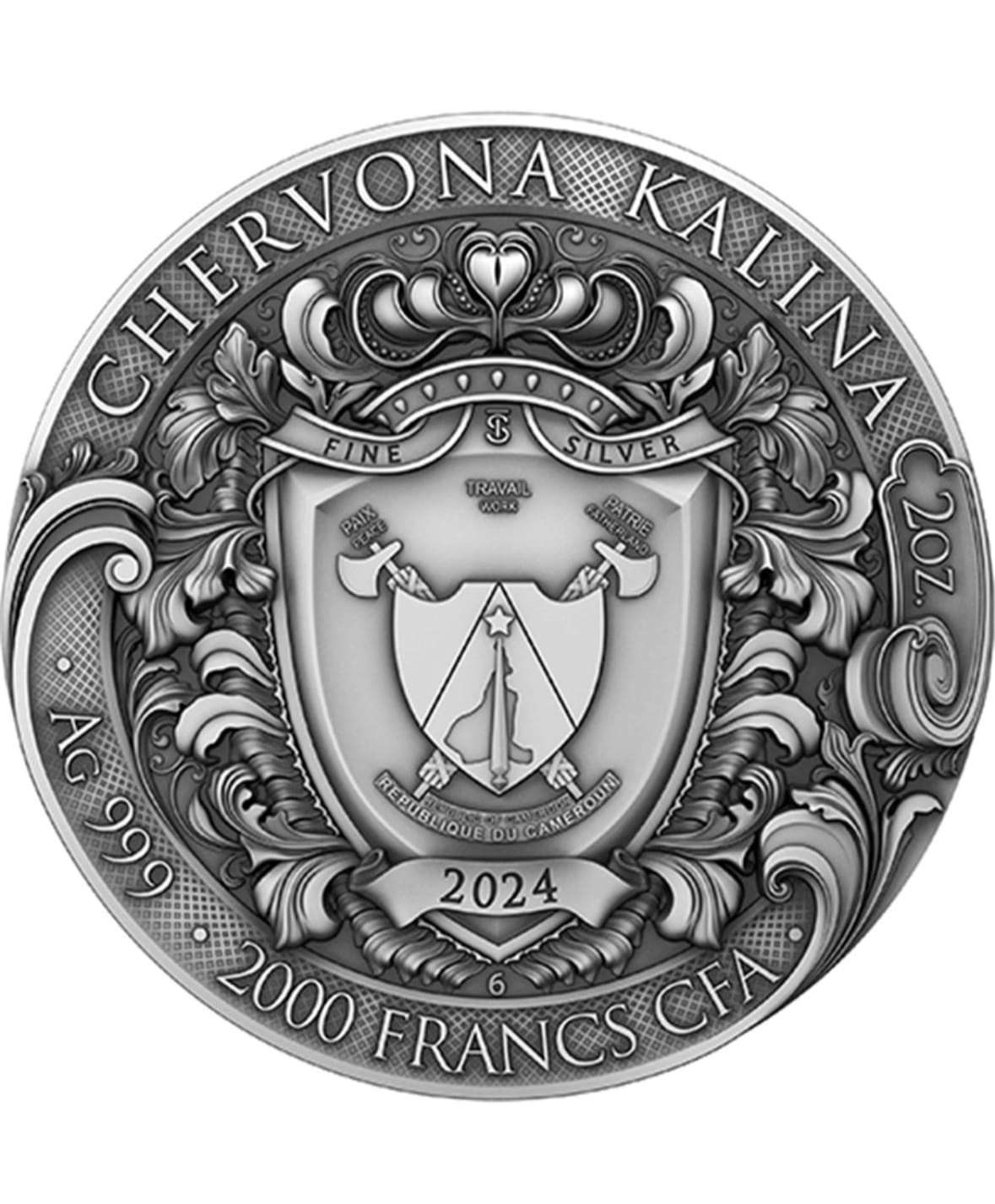 Колекційна срібна монета «Червона Калина» 2 унції T&S coin Cameroon, Vilnius, Lithuania( Латвія) 2024 , тираж 500 штук