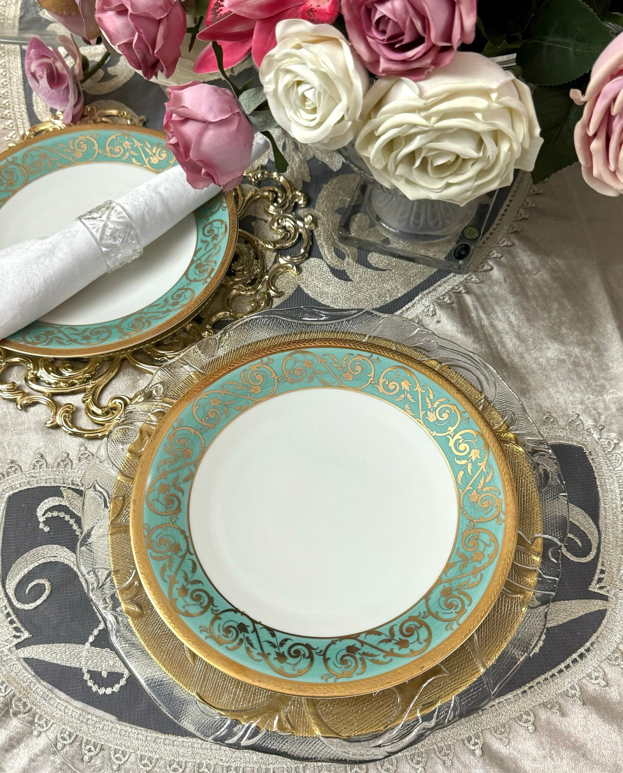 Антикварні бірюзові тарілки Limoges, Франція (1900–1915 рр.) , розмір 25 см