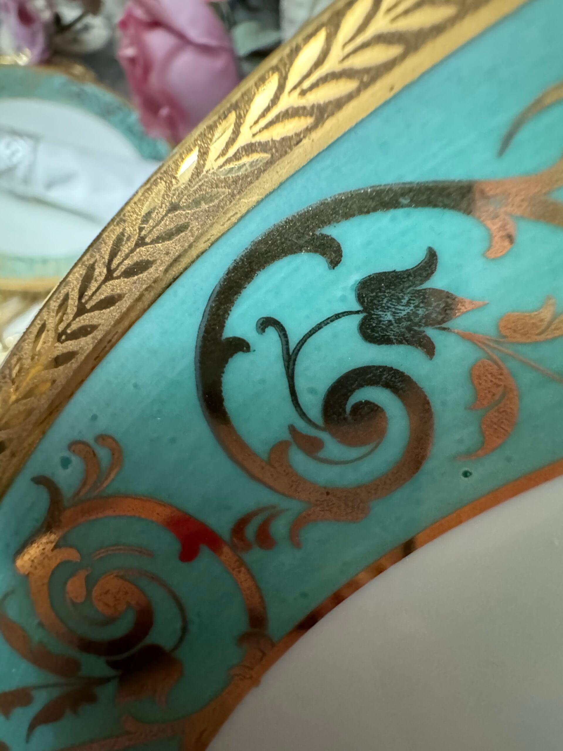 Антикварні бірюзові тарілки Limoges, Франція (1900–1915 рр.) , розмір 25 см - Зображення 7