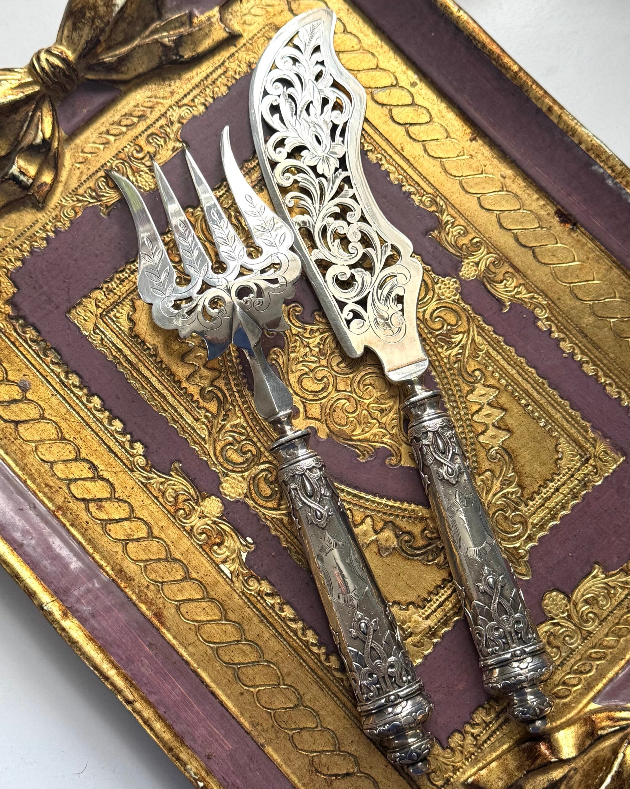 Антикварні срібні прибори для риби - Зображення 4