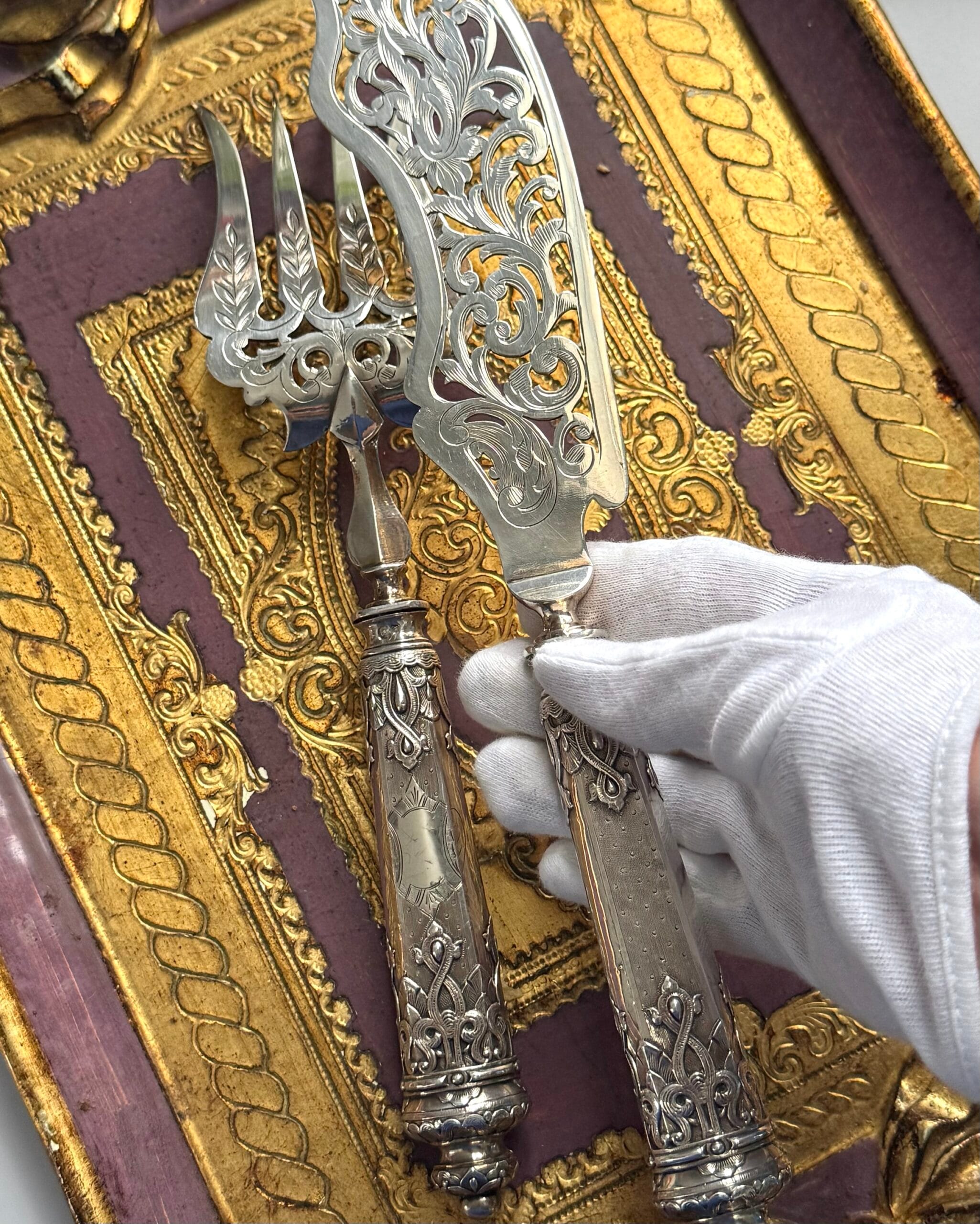 Антикварні срібні прибори для риби - Зображення 8